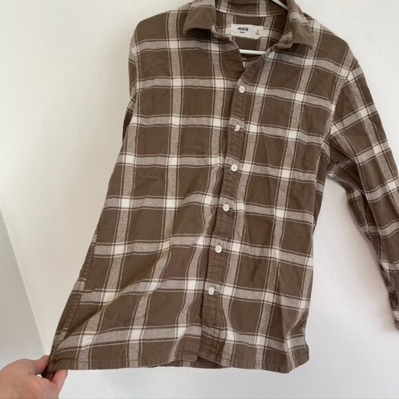 HOLLISTER HCO Mens Check Overshirt Brown White Plaid Flannel Button Down Cotton - Picture 8 of 14